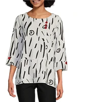 Ali Miles Abstract Print Round Neck 3/4 Sleeve Popover Tunic