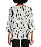 Ali Miles Abstract Print Round Neck 3/4 Sleeve Popover Tunic