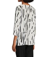Ali Miles Abstract Print Round Neck 3/4 Sleeve Popover Tunic