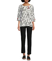 Ali Miles Abstract Print Round Neck 3/4 Sleeve Popover Tunic