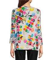Ali Miles Abstract Print Round Neck 3/4 Sleeve Tunic