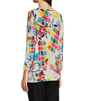 Ali Miles Abstract Print Round Neck 3/4 Sleeve Tunic