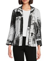 Ali Miles Abstract Print Soft Collar 3/4 Sleeve Zip-Up Jacket