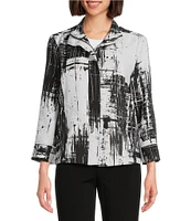 Ali Miles Abstract Print Soft Collar 3/4 Sleeve Zip-Up Jacket