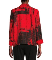 Ali Miles Abstract Print Soft Collar 3/4 Sleeve Zip-Up Jacket