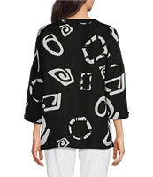 Ali Miles Abstract Print Y-Collar 3/4 Sleeve Button Front Tunic
