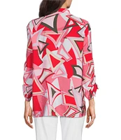 Ali Miles Abstract Print Wire Collar 3/4 Cinch Tie Sleeve Tunic