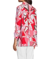 Ali Miles Abstract Print Wire Collar 3/4 Cinch Tie Sleeve Tunic