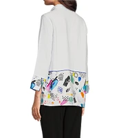 Ali Miles Abstract Print Seam Detail Wire Collar 3/4 Sleeve Button Front Tunic