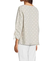 Ali Miles Allover Pigment Dotted Round Neck 3/4 Cinched Tie Sleeve Tunic