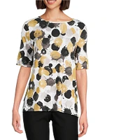 Ali Miles Allover Spot Print Round Neck Elbow Sleeve Tunic