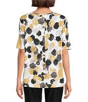 Ali Miles Allover Spot Print Round Neck Elbow Sleeve Tunic