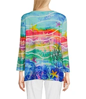 Ali Miles Aquatic Style Print Round Neck 3/4 Sleeve Tunic