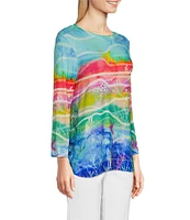 Ali Miles Aquatic Style Print Round Neck 3/4 Sleeve Tunic