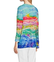 Ali Miles Aquatic Style Print Round Neck 3/4 Sleeve Tunic