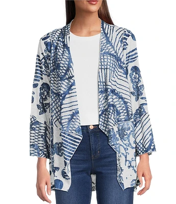 Ali Miles Burnout Knit 3/4 Sleeve Open-Front Kimono Jacket