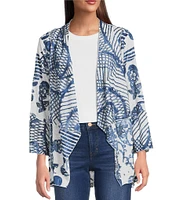 Ali Miles Burnout Knit 3/4 Sleeve Open-Front Kimono Jacket