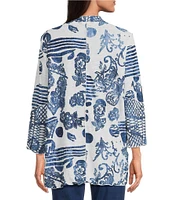 Ali Miles Burnout Knit 3/4 Sleeve Open-Front Kimono Jacket