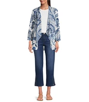 Ali Miles Burnout Knit 3/4 Sleeve Open-Front Kimono Jacket