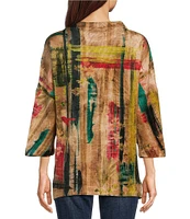 Ali Miles Chenille Knit Printed Crew Neck 3/4 Dolman Sleeve Tunic