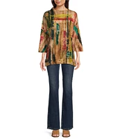 Ali Miles Chenille Knit Printed Crew Neck 3/4 Dolman Sleeve Tunic