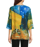 Ali Miles City Print Brushed Knit Scoop Neckline 3/4 Sleeve Top