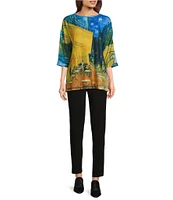 Ali Miles City Print Brushed Knit Scoop Neckline 3/4 Sleeve Top