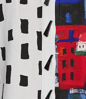 Ali Miles City Print Point Collar 3/4 Sleeve Button-Front Tunic