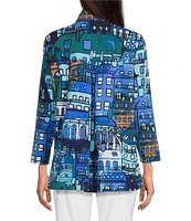 Ali Miles City Print Stand Collar 3/4 Sleeve Button-Front Tunic