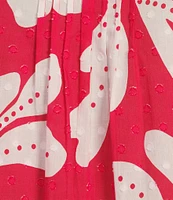 Ali Miles Clip Dot Leaf Print Y-Neck 3/4 Cuff Sleeve Tunic