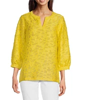 Ali Miles Clipped Jacquard Split V-Neck 3/4 Sleeve Tunic