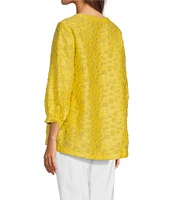 Ali Miles Clipped Jacquard Split V-Neck 3/4 Sleeve Tunic