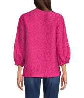 Ali Miles Clipped Jacquard Split V-Neck 3/4 Sleeve Tunic