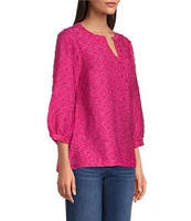Ali Miles Clipped Jacquard Split V-Neck 3/4 Sleeve Tunic