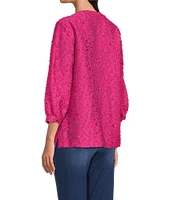 Ali Miles Clipped Jacquard Split V-Neck 3/4 Sleeve Tunic