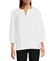 Ali Miles Clipped Jacquard Split V-Neck 3/4 Sleeve Tunic