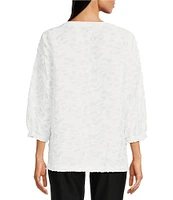 Ali Miles Clipped Jacquard Split V-Neck 3/4 Sleeve Tunic
