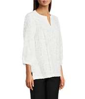 Ali Miles Clipped Jacquard Split V-Neck 3/4 Sleeve Tunic