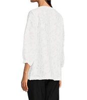 Ali Miles Clipped Jacquard Split V-Neck 3/4 Sleeve Tunic