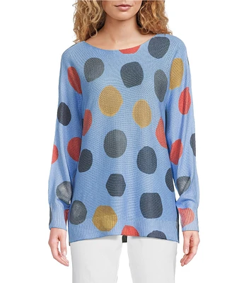 Ali Miles Colorful Dot Mesh Knit Scoop Neck Long Dolman Sleeve Popover Tunic