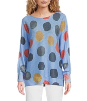 Ali Miles Colorful Dot Mesh Knit Scoop Neck Long Dolman Sleeve Popover Tunic