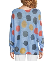 Ali Miles Colorful Dot Mesh Knit Scoop Neck Long Dolman Sleeve Popover Tunic