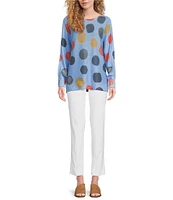 Ali Miles Colorful Dot Mesh Knit Scoop Neck Long Dolman Sleeve Popover Tunic