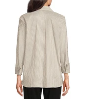 Ali Miles Crinkle Stripe Y Neckline Cuffed 3/4 Sleeve Top
