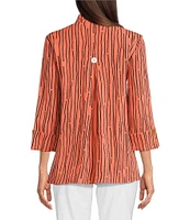 Ali Miles Crinkle Woven Abstract Stripe Wire Collar 3/4 Sleeve Button Front Tunic