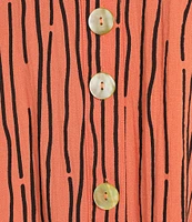 Ali Miles Crinkle Woven Abstract Stripe Wire Collar 3/4 Sleeve Button Front Tunic