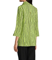 Ali Miles Crinkle Woven Abstract Stripe Wire Collar 3/4 Sleeve Button Front Tunic