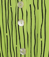 Ali Miles Crinkle Woven Abstract Stripe Wire Collar 3/4 Sleeve Button Front Tunic
