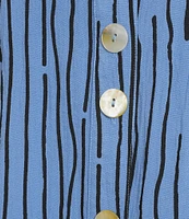Ali Miles Crinkle Woven Abstract Stripe Wire Collar 3/4 Sleeve Button Front Tunic