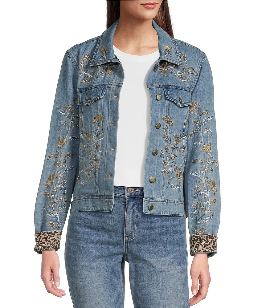 John Mark Denim Embroidered Collar Long Sleeve Jacket